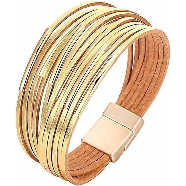Leather Wrap Bracelets for Women, Boho Leopard Multi-Layer Crystal Beads Cuff Bracelet Jewelry
