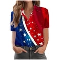 thumbnail image 4 of Mifsaly Short Sleeve Button Down Shirts for Women Lapel Collar V Neck Blouses Patriotic Hearts American Flag Print Independence Day Tops 2026 L, 4 of 6