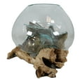thumbnail image 5 of Balinese Handicraft Natural Driftwood With Fitted Hand Blown Glass Bowl 7"L, 5 of 9