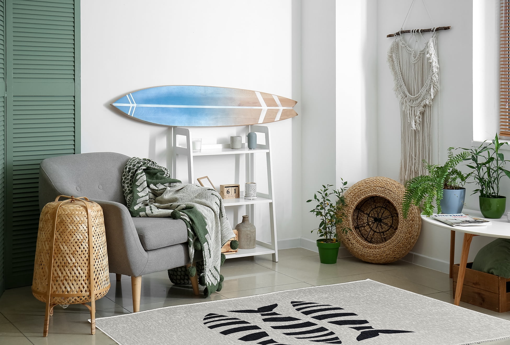 Simply Daisy 4' x 6' Puzzle Fish Nautical Chenille Rug, Shark Blue