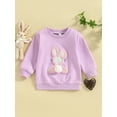thumbnail image 2 of JYYYBF Toddler Girls Spring Sweatshirts Long Sleeve Crewneck Bunny Embroidered Loose Fit Pullover Tops Easter Outfits, 2 of 6