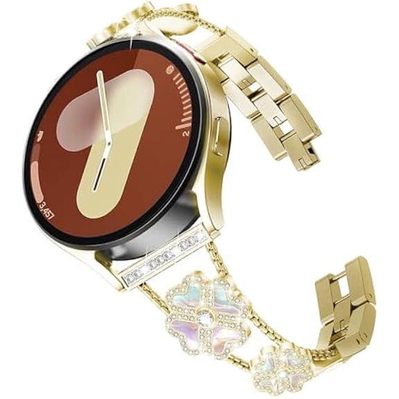 xixishop Bling Diamond Metal Band Compatible for Samsung Galaxy Watch 7 6 5 4 Band 40mm 44mm/FE 40mm/5 Pro 45mm/6 Classic 43mm 47mm/Active 2, 20mm Cute Lucky Heart-Shaped Clover Dressy Bracelet Women