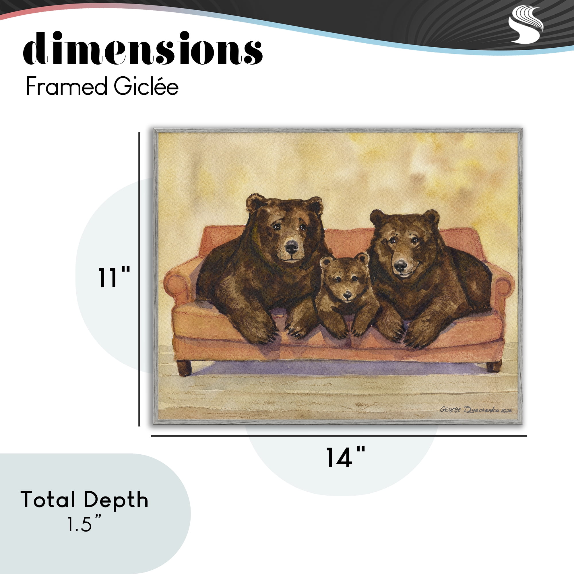 Stupell Industries Bear Family Trio Gray Framed Giclee Art, design by George Dyachenko