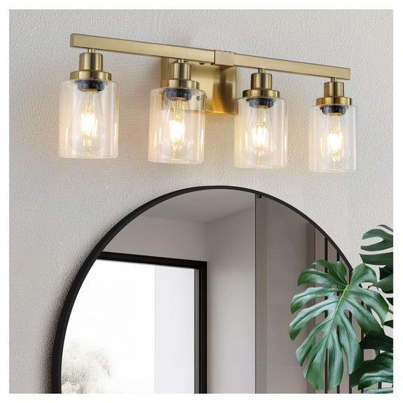 24 Inch Golden 4-Light Vanity Light, Bathroom Wall Sconce with Clear Glass Shades, Modern Iron Fixture for Dressing Table, Mirror Lighting (Bulbs Not Included)