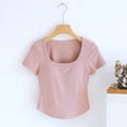 thumbnail image 4 of Afdoent T Shirts For Women Ladies' Short Sleeve T Shirt With Chest Pad With Irregular Arc Hem And Bra Bottoming Shirt With Square Collar Top. Fashion Clothes For Women, 4 of 4