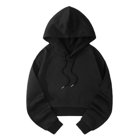 Pullover Sweatshirts for Women No Hood Winter Slim Fitted Hooded Long Sleeve Bubble Drop Shoulder Cropped Solid Color Leisure Polyester Hoodies (Black,L)