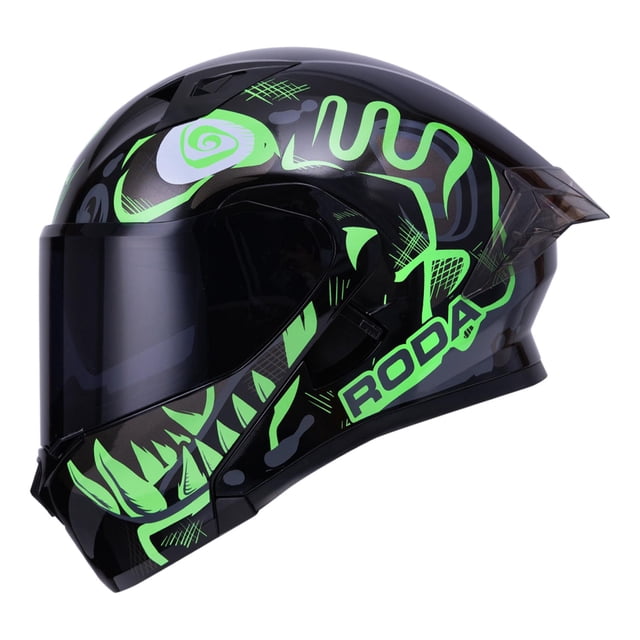 Casco Roda Rush Negro Verde Color Bones Mica Humo Abatible Svs multicolor M