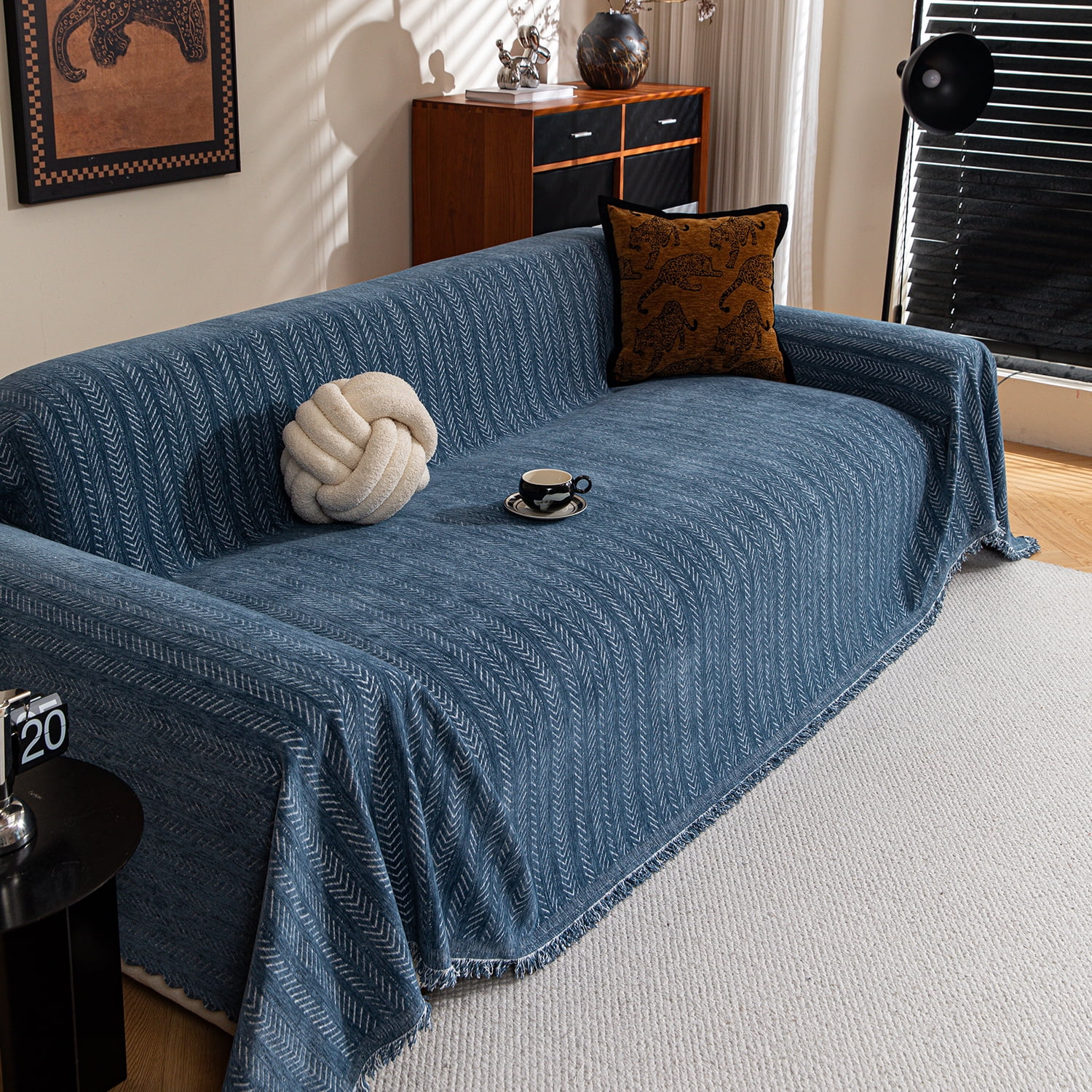 Jessy Home Sofa Cover Slipcover Couch Cover Protector Durable Multi-Function Furniture Cover for Dogs Cats Home Decor 71"x 134"Deep Blue