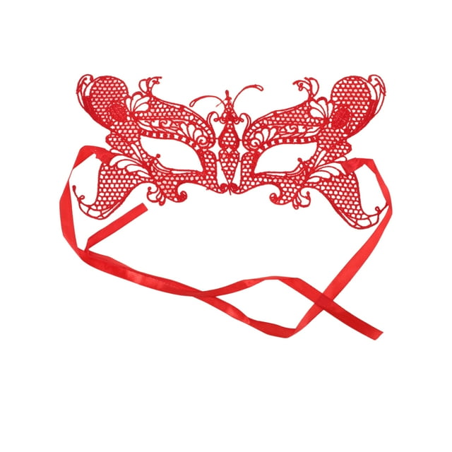 Unique Bargains 1 Pce Masque Demi-Visage en Dentelle Grand Papillon pour Fête Masquée Dentelle Rouge