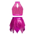 thumbnail image 5 of iiniim Girls 2 Piece Jazz Latin Dance Outfit Sequin Sleeveless Crop Top with High Low Mini Skirt for Disco Hip Hop Dancewear Hot Pink 8, 5 of 7