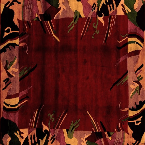 Ahgly Company Indoor Square Abstract Orange Modern Area Rugs, 8' Square