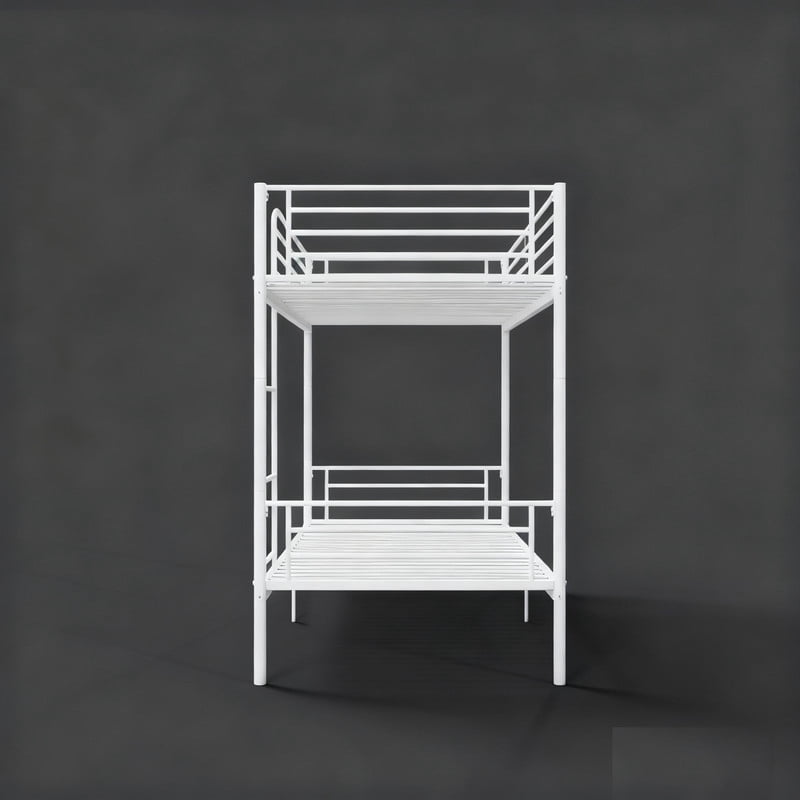 Twin Over Twin Metal Bunk Bed with Ladder, High Guardrails, Under-bed Storage, Noise-Free Design, Convertible to 2 Twin Beds