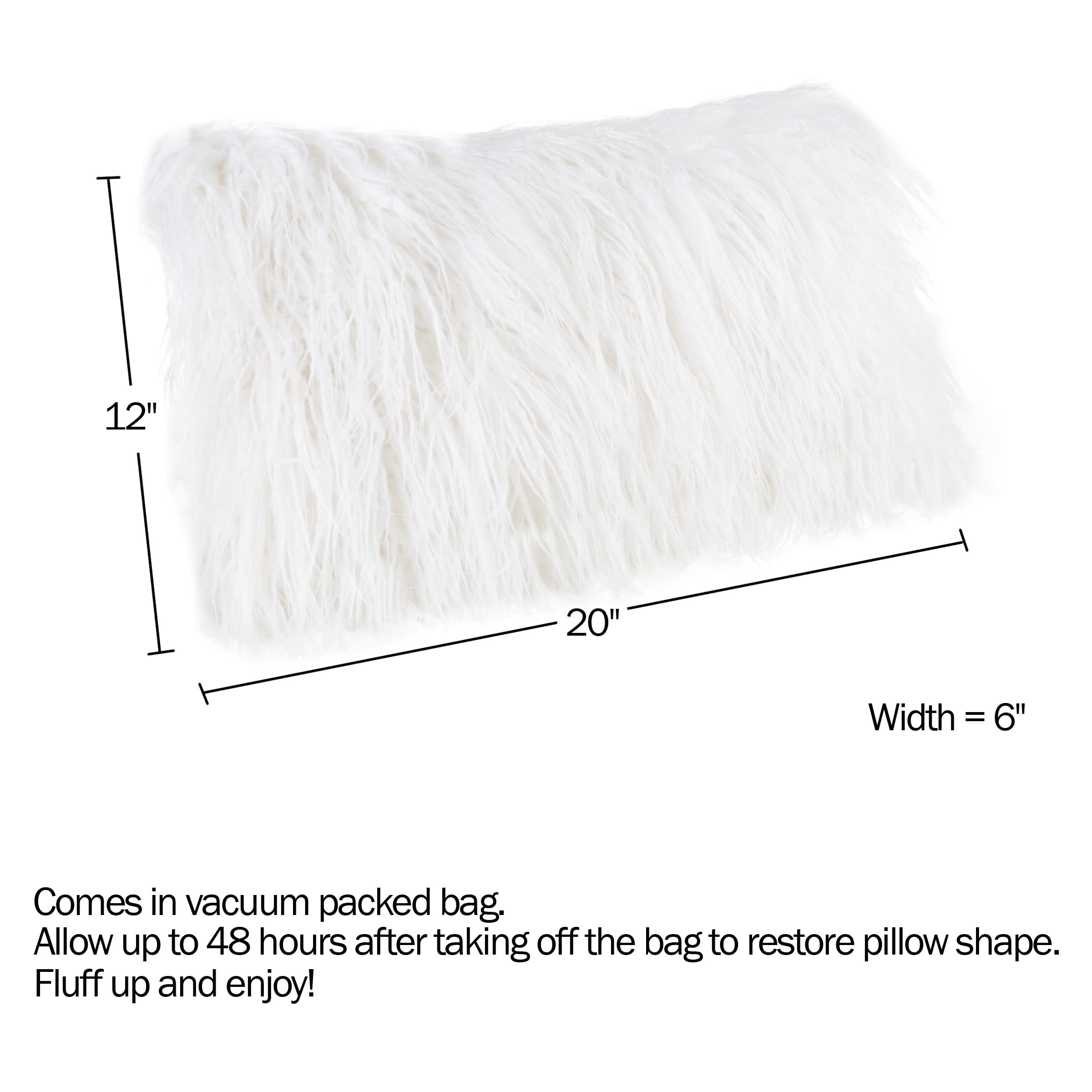 Somerset Home Mongolian Faux Fur Lumbar Pillow Cover & Insert- White, Adult, 1-piece