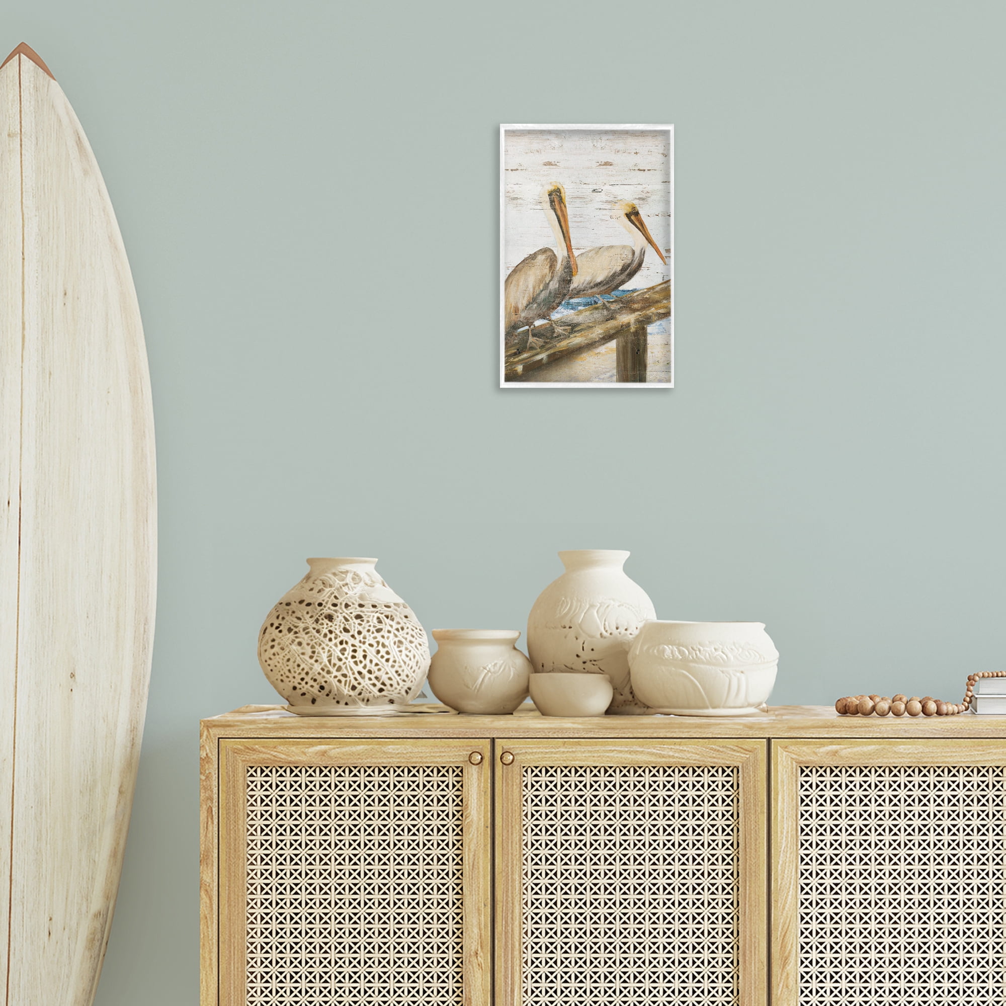 Stupell Industries Rustic Pelicans Perched Animals & Insects Painting White Framed Art Print Wall Art, 12 x 18