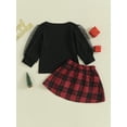 thumbnail image 4 of Wassery Toddler Girl 2 Piece Christmas Outfits 6M 9M 12M 18M 24M 3T Long Sleeve Truck Letter Print Tops Button Plaid Skirt Set Baby Girl Christmas -themed Holiday Party Clothing, 4 of 9