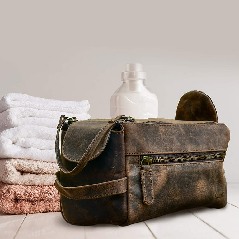 Komalc genuine buffalo leather unisex toiletry bag travel dopp kit sales