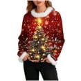thumbnail image 6 of GaThRRgYP Soft Fuzzy Women's Pullover Fall Tops,Ladies' Christmas Fashionable Loose Casual Long Sleeved Shoulder Sleeves with Hooded Pockets Hoodie Top Red S, 6 of 7