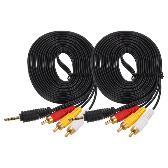 2Pcs TRRS 3.5mm Male to Gold Plating 3RCA Jack Cable, 2.7M(3 Yard) Copper Core 3mm Audio AUX Cable