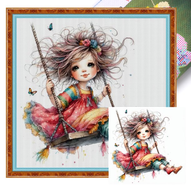 Kit Punto Cruz para Niña Hilo Algodón Ecológico Bordado 11CT 40x40cm