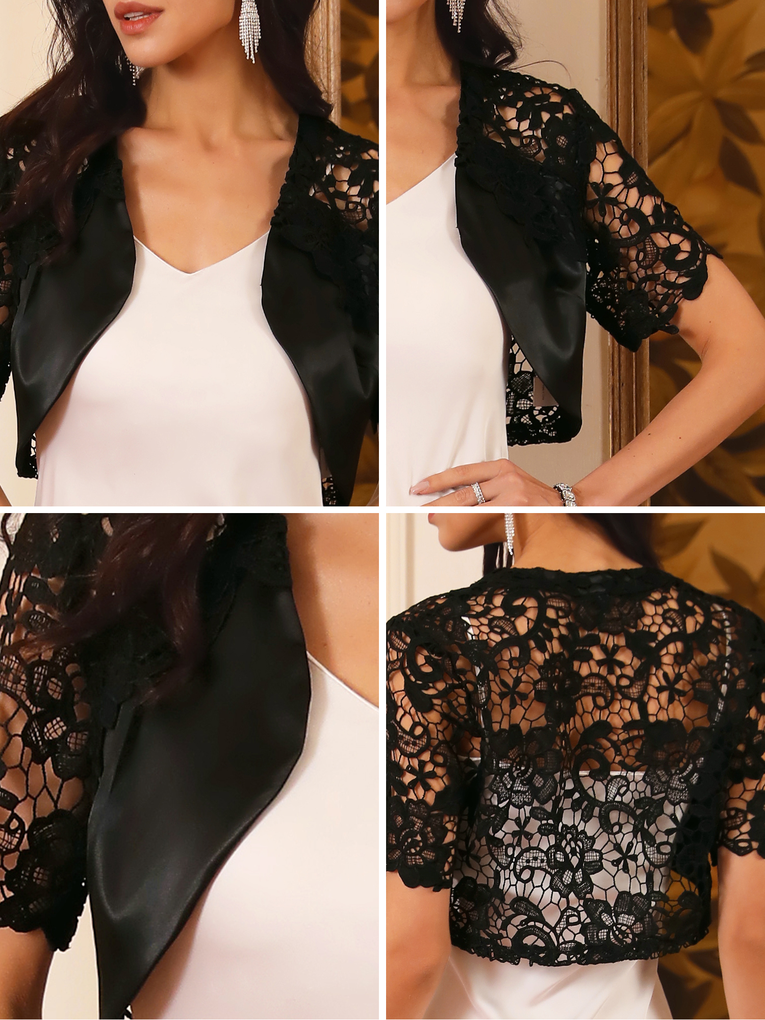 DARING DIVA Short Sleeve Lace Shrug S Black