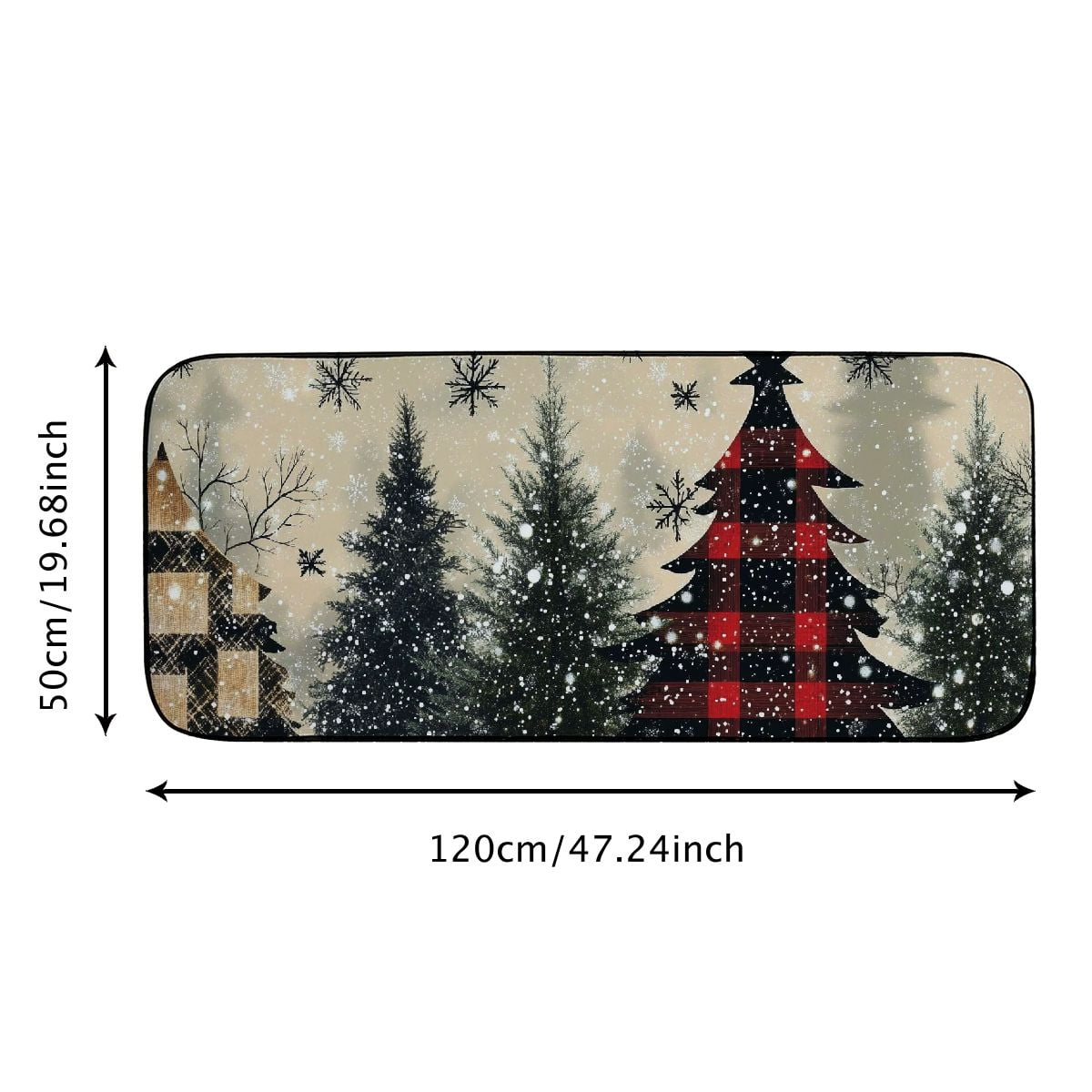 Heduofu Buffalo Plaid Xmas Pine Tree Kitchen Mat for Floor, Anti Fatigue Winter Snowflake Decor, Non Slip Kitchen Floor Mat
