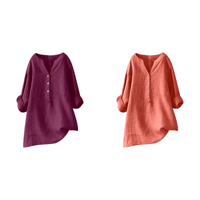 (2-Pack) Rinsvye Womens Solid Color Long Sleeve Mandarin Collar Blouse Women Clothing Timeless Design