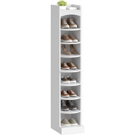 9-Tier Tall Shoe Rack, Wooden Shoe Storage Organizer, Narrow Shoe Cabinet with Removable Shelves for Small Spaces, Holds 18 Pairs of Shoes, for Entrance, Hallway, White SS02WT