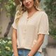 thumbnail image 4 of Fiudx Ofertas Flash Del Día Camiseta de Manga Corta de Gasa con Cuello En V y Manga de Encaje a La Moda para Mujer, 4 of 6