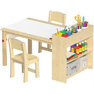 Costway Kids Art Table & Chairs Set Wooden Drawing Desk with