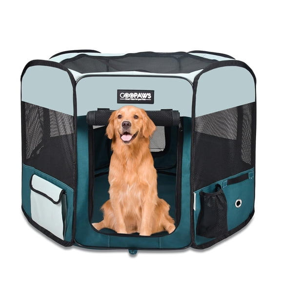 GOOPAWS Soft-Sided Dog & Cat Playpen, Teal, 61-in