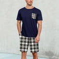 thumbnail image 2 of CHUOU Mens Summer Short Sleeved Shorts Pajamas Set Round Neck Short Sleeved Plaid Shorts Two Piece T Shirt With Chest Pocket Pajamas Home Wear Set, 2 of 5