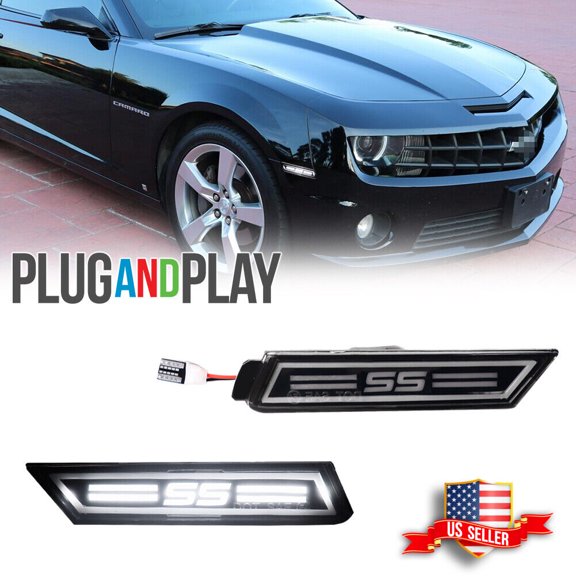 GTINTHEBOX For 2010-2015 Chevy Camaro SS Style Front Reflector White LED Side Marker Lights