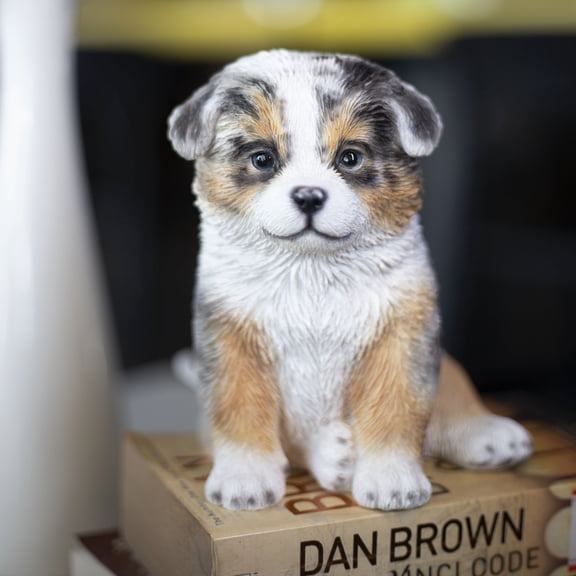 SOREAL Australian Shepherd Puppy Figurine – Decorative Dog Statue for Shelves, Desks, Mantels, Tabletop, Garden Décor – Charming Gift for Dog Lovers, Collectors, Birthdays, Holidays