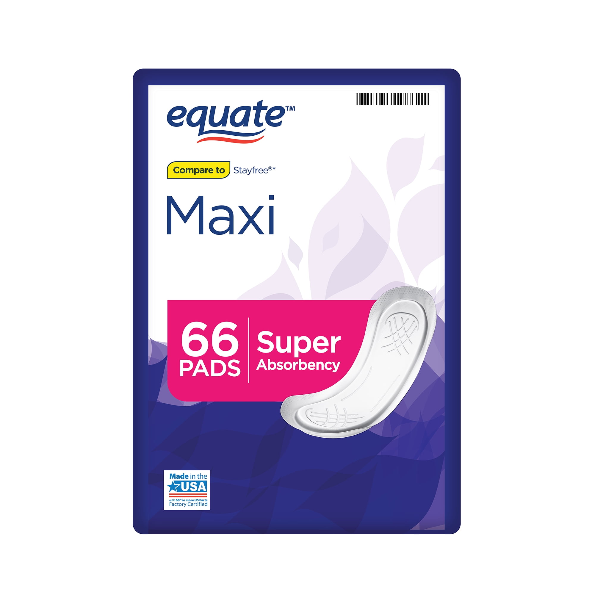 Equate Super Maxi Pads, 66 Count