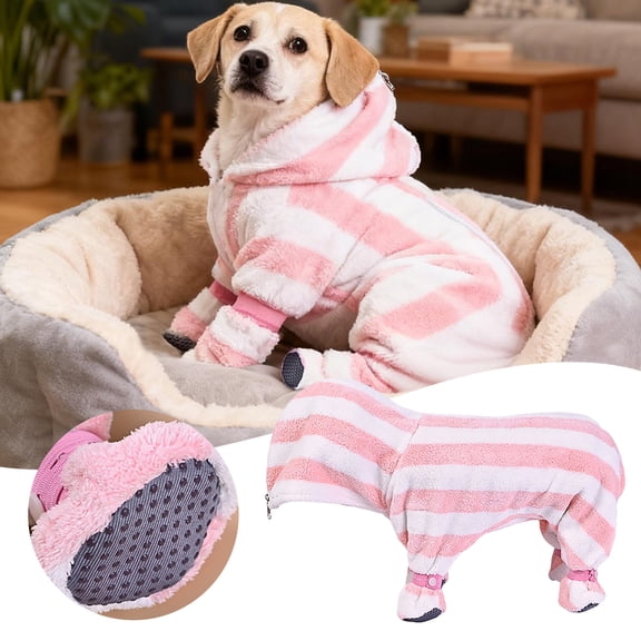 Dog Sweater with Zipper, Winter Warm Thermal Puppy Pajamas & Cat Apparel, Soft Pet Coat for Cold Weather Protection (Pink, L)
