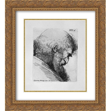Giovanni Battista Piranesi 2x Matted 20x24 Gold Ornate Framed Art Print 'Old man`s head in profile'