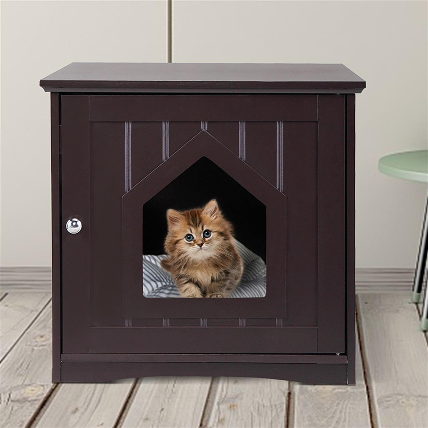 Pefilos 20" Decorative Cat House & Side Table Cat Home Indoor Pet Crate Litter Box Enclosure, Brown Pefilos 20" Decorative Cat House & Side Table Cat Home Indoor Pet Crate Litter Box Enclosure, Brown