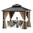 thumbnail image 3 of Dextrus 10x10ft Outdoor Hardtop Gazebo with Nettings & Brown Curtains, Heavy Duty Double Roof  Aluminum Frame Canopy for Garden, Patio, Lawns, Black&Brown, 3 of 10