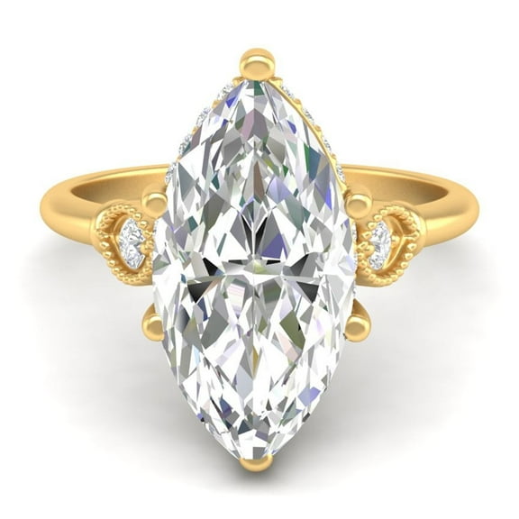 Forever Jewels 4Ct Marquise Cut Moissanite Women Solitaire Engagement Ring 14K Yellow Gold Plated