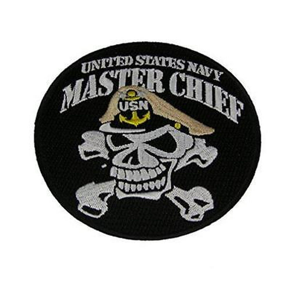 UNITED STATES NAVY MASTER CHIEF SKULL and CROSSBONES ROUND PATCH