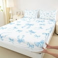 thumbnail image 3 of Homewish Princess Bow-tie Kids Queen Sheet Sets, Kawaii Blue Ribbon Flat Sheet, Fairy Tale Theme Queen Fitted Sheet, Ultra Soft Bedroom Decor, 4pcs, 3 of 7