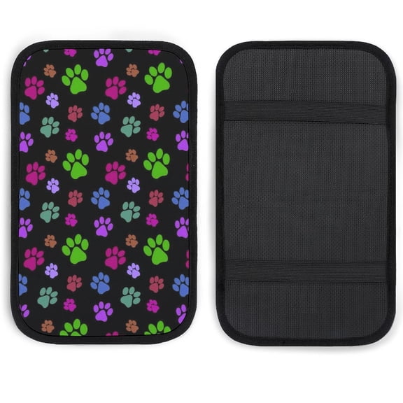 Cartoon Paw Print Colourful Universal Armrest Box Mat, Armrest Box Protector Center Console Cover Car Decoration Accessories