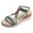 thumbnail image 5 of Rokment Women's Ethnic Beaded Platform Wedge Sandals Boho Beach Woven Open Toe Espadrilles Chunky High Heels Slingback Dressy Summer Shoes Light Blue Size 7, 5 of 6