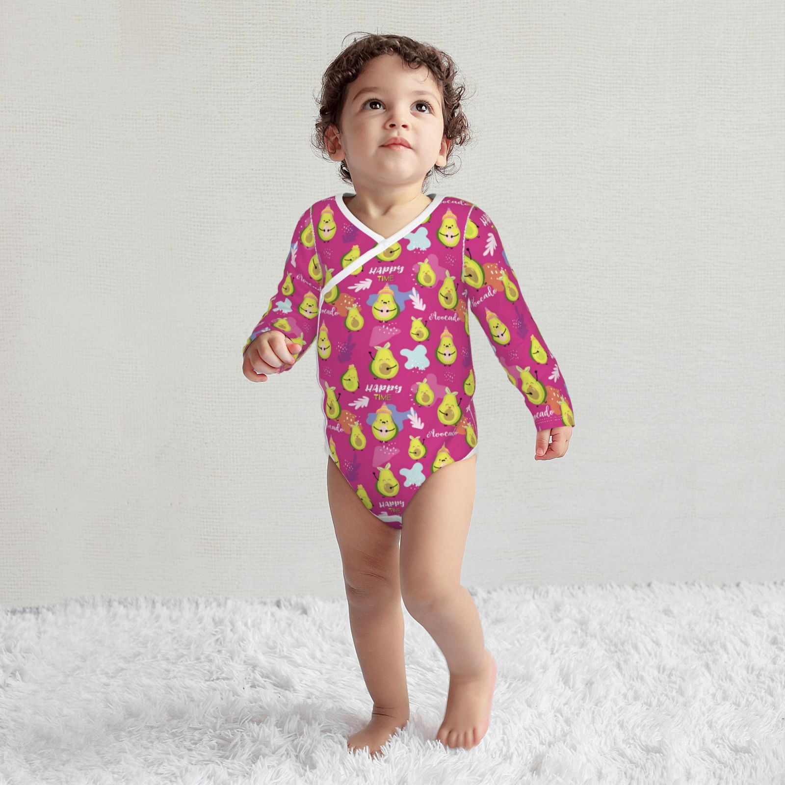 Xecao Green Avocado Print Baby unisex-baby Cotton Long-sleeve Bodysuits-2 Years