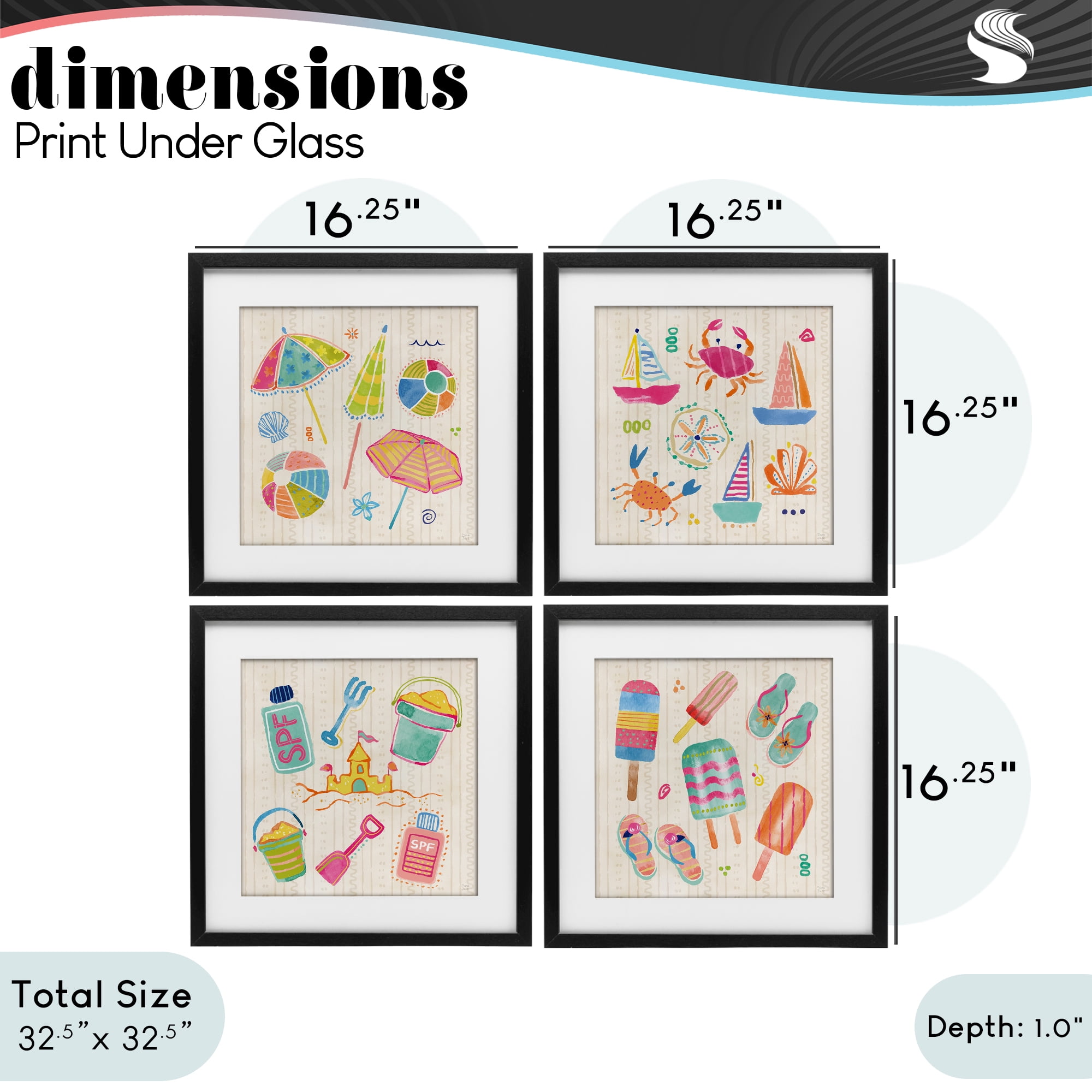 Stupell Industries Beach & Boats Collection 4 Piece Black Framed Print Under Glass Set, design by Dina June