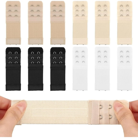 12 PCS Bra Extenders 2 Hooks, Bra Strap Extender, 2 Hook Bra Extenders for Women（Black, White, Nude, Beige）