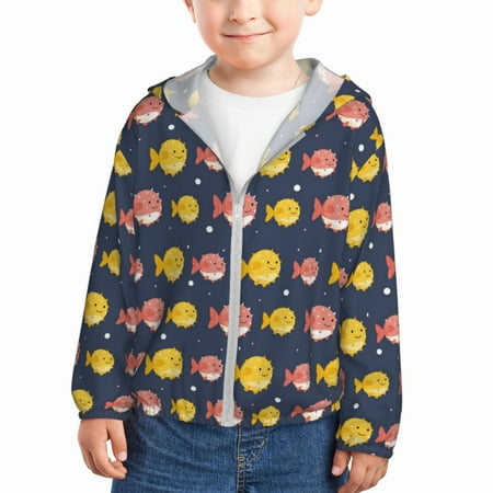 

Lukts Cute Puffer Fish Print Children s Long-Sleeved Sun Protection Clothing Hooded Sweatshirts for Boys and Girls Outdoor Sports-18 Months