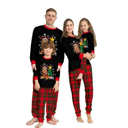 

Usaibhir Family Christmas Pjs Matching Sets Reindeer and Snowflake Patterned Sleepwear Xmas PJS Set for Couples and Kids Jammies Loungewear Set for 3-6M(Baby) Black
