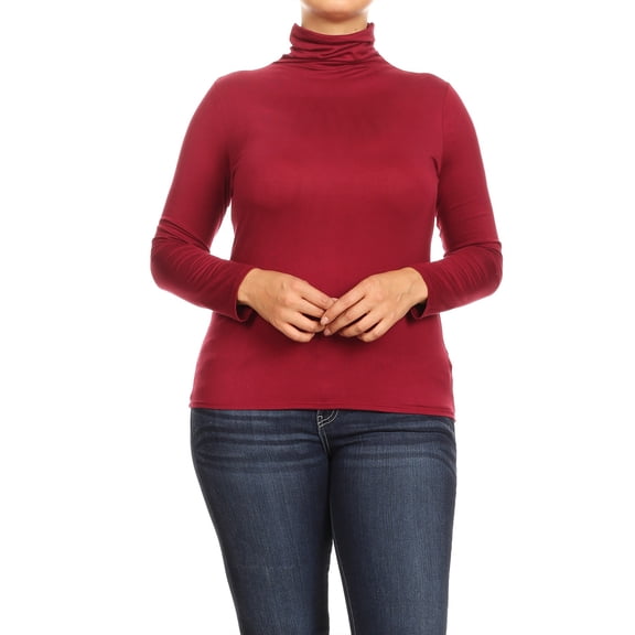 Women's Solid Long Sleeve Turtleneck Lightweight Pullover Plus Size Top Sweater