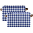 thumbnail image 2 of 1 Pack Fabric Storage Basket Navy Blue Checked Closet Storage Bins with Handles Foldable Baskets for Shelves Toy Organizer Home Office Decor Gifts, 2 of 7